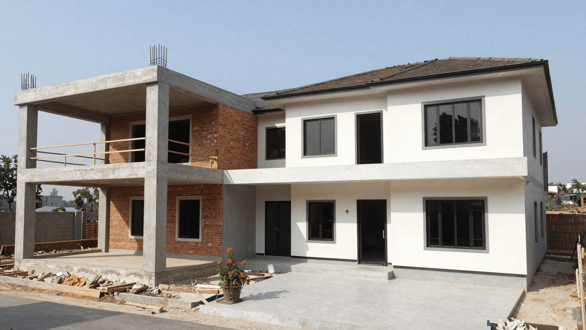 Grey structure vs finishing work comparison in home construction