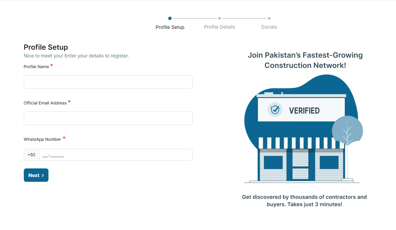 Marketplace registration profile setup form screenshot