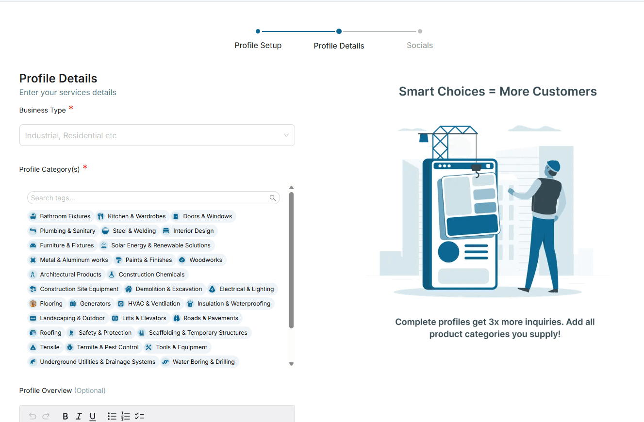 Marketplace registration profile details form screenshot