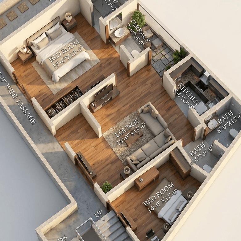 2 bedroom lounge, drawing